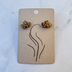Autumn Leaf Wooden Stud Earrings || Earrings for Fall and Winter || Wooden Engraved Stud Earrings