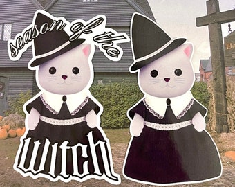 Whimsigoth Cat Witch Sticker: Halloween Vinyl Decal