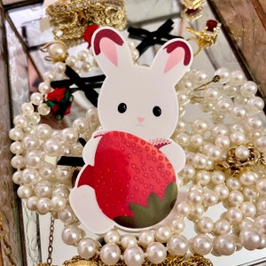 strawberry bunny sticker | handmade sticker, bunny sticker, cute sticker