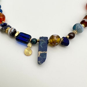Green Blue Gemstone Beaded Necklace | Handmade Colorful Jewellery for Women |  Unique Design Choker | Valentine&#39;s Day Gift For Her
