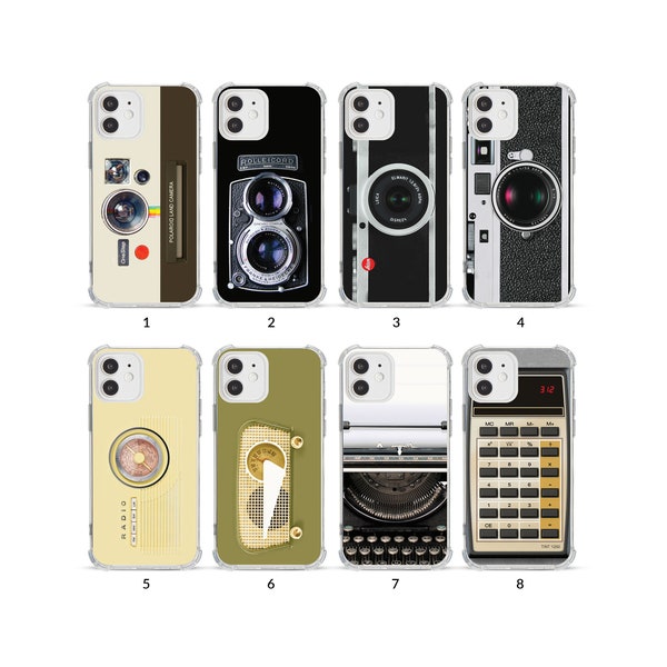 Phone Case Shockproof Bumper Cover for iPhone 14 13 12 11 XS XR SE 7 8 6S 5 Vintage Photo Camera Old Typewhriter Retro Radio Aesthetic