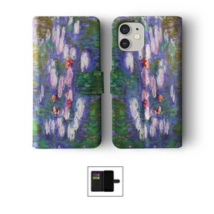 Étui portefeuille avec porte-cartes pour iPhone 15 14 13 12 11 Samsung S20 S10 Oeuvre d'art classique peinture Van Gogh Klimt Monet Degas Renoir 06
