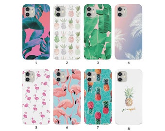 Handyhülle für iPhone 15 14 13 12 11 XS XR SE 7 8 6S 5 Samsung S20 S10 S8 Hard Cover Bunte Sommer Flamingo Ananas Tropisch Natur
