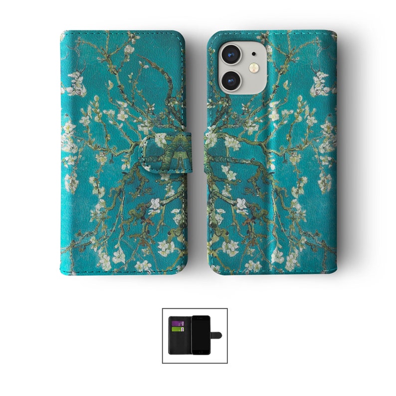 Étui portefeuille avec porte-cartes pour iPhone 15 14 13 12 11 Samsung S20 S10 Oeuvre d'art classique peinture Van Gogh Klimt Monet Degas Renoir 02