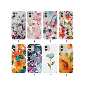 Handytasche für iPhone 14 13 12 11 XS XR SE 7 8 6S Samsung S20 S10 Hard Cover Blumen Vintage Frühlingsblumen Aquarell Kirschblütenzweig Bild 1