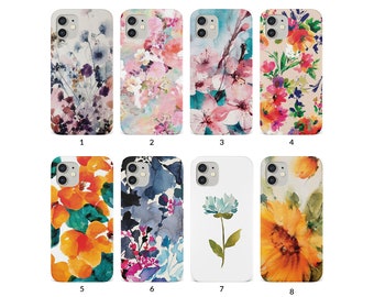 Handytasche für iPhone 14 13 12 11 XS XR SE 7 8 6S Samsung S20 S10 Hard Cover Blumen Vintage Frühlingsblumen Aquarell Kirschblütenzweig