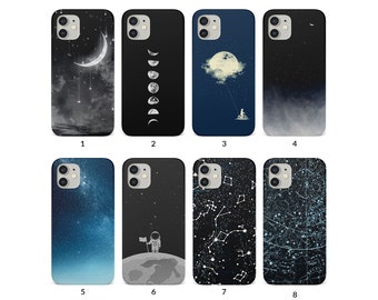 Phone Case for iPhone 14 13 12 11 XS XR SE 7 8 6S 5 Samsung S20 S10 S8 Hard Cover Moon Phases Stars Space Galaxy Constellations Starry Sky