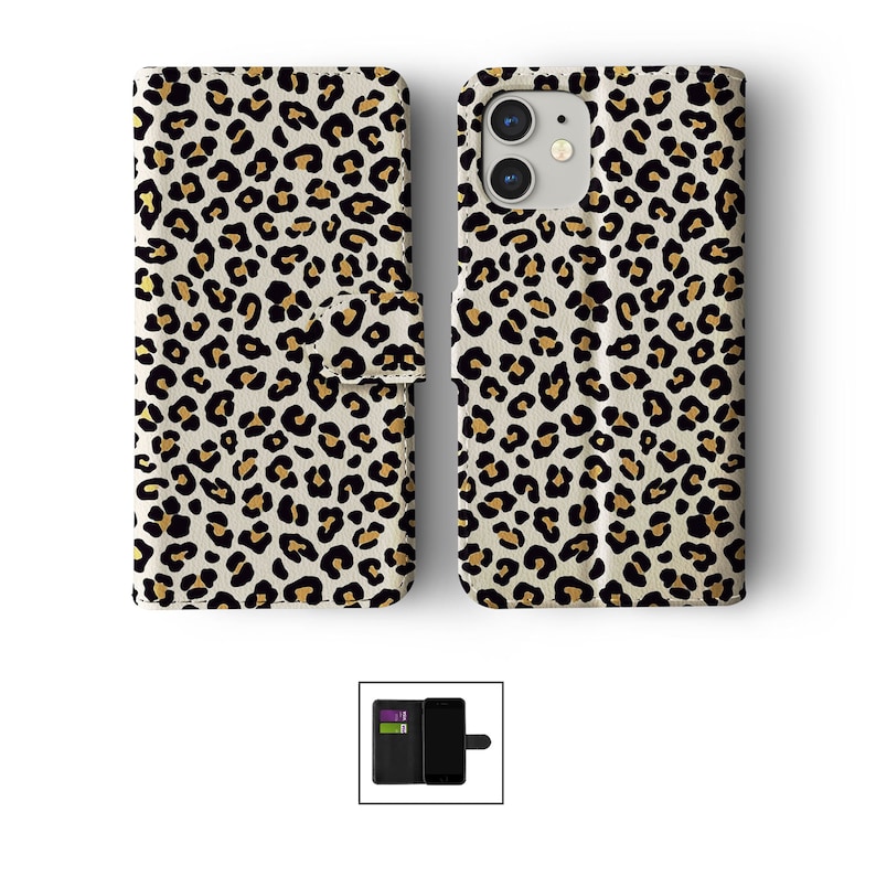 Étui portefeuille à rabat avec porte-cartes pour iPhone 15 14 13 12 11 Samsung S20 S10 imprimé animal léopard guépard Jaguar imprimé serpent coloré 02