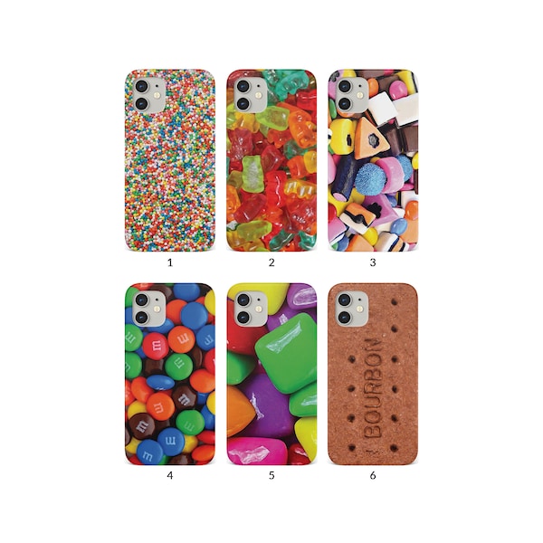 Phone Case for iPhone 13 12 11 XS XR SE 7 8 6S 5 Samsung S20 S10 S8 Hard Cover Colourful Sweets Snacks Candy Shop