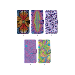 Wallet Flip Phone Case with Card Holder for iPhone 15 14 13 12 11 XR 8 SE Samsung S20 S10 S9 S8 Vintage Ornament Hippie Psychedelic Pattern