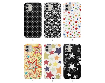 Phone Case for iPhone 15 14 13 12 11 XS XR SE 7 8 6S 5 Samsung S20 S10 S8 Hard Cover Colourful Stars Black and White Twinkling Stars
