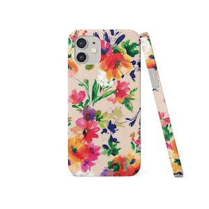 Handytasche für iPhone 14 13 12 11 XS XR SE 7 8 6S Samsung S20 S10 Hard Cover Blumen Vintage Frühlingsblumen Aquarell Kirschblütenzweig 04