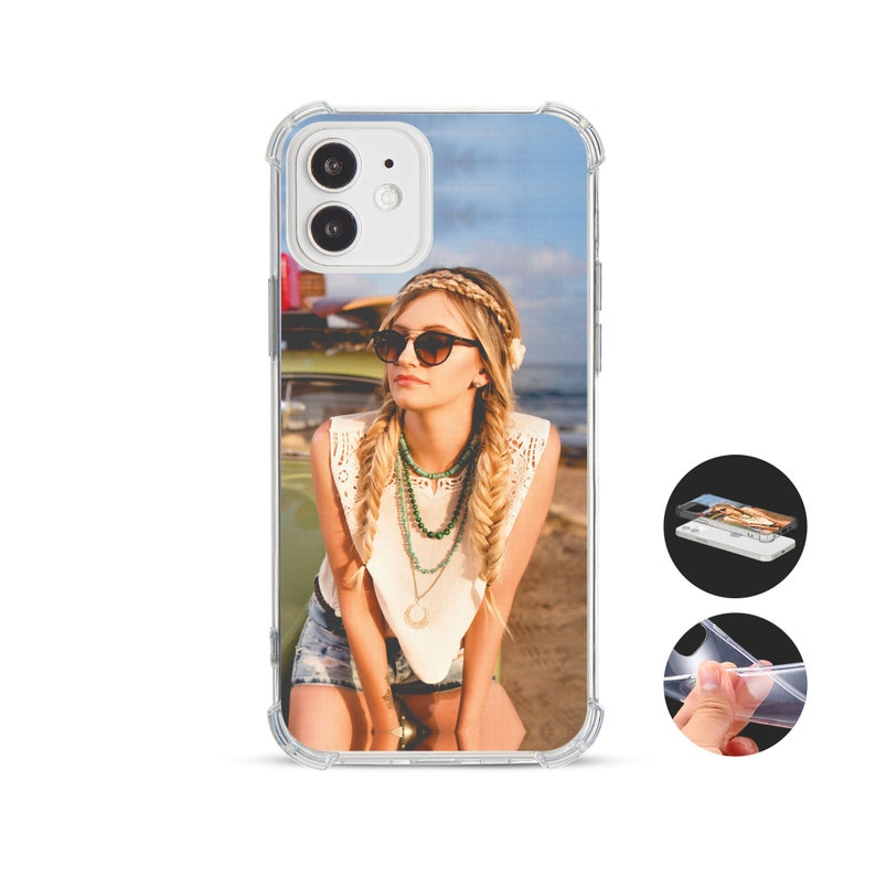 Custom Photo Personalised Shockproof Phone Case for iPhone 14 13 12 11 XR SE add your Picture Image Text Logo Shock Absorbing Bumper Cover Single Photo