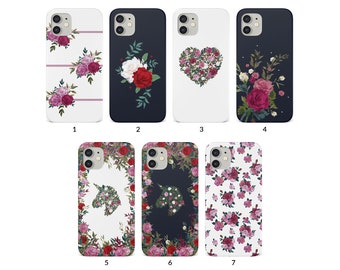 Handyhülle für iPhone 13 12 11 XS XR SE 7 8 6S 5 Samsung S20 S10 S8 Hard Cover Schönes Einhorn Rot Rosa Rosen Blumenmuster