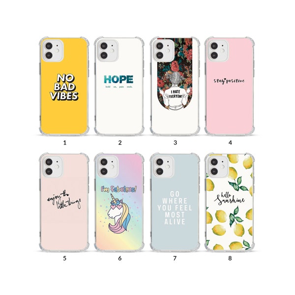 Handyhülle Stoßfest Soft Clear Cover für iPhone 15 14 13 12 11 XS XR SE 7 8 6S 5 Inspirierende Zitate Pink Regenbogen Einhorn Zitrone