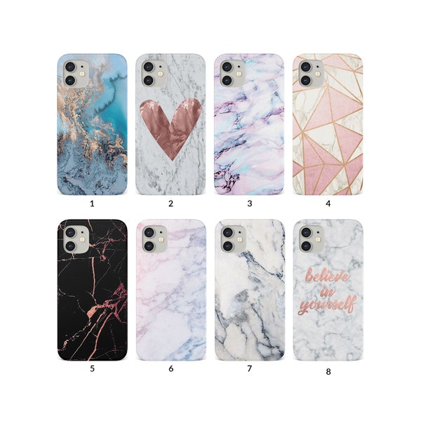 Phone Case for iPhone 14 13 12 11 XS XR SE 7 8 6S 5 Samsung S20 S10 S8 Hard Cover Trendy Marble Stone Rose Gold Aesthetic Texture