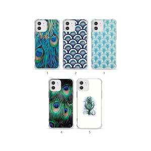 Phone Case Shockproof Soft Cover for iPhone 15 14 13 12 Pro Max 11 XS XR SE 7 8 6S 5 Aesthetic Peacock Feathers Colourful Bird Blue Green