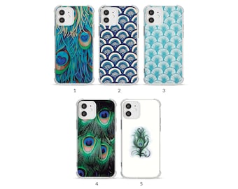 Phone Case Shockproof Soft Cover for iPhone 15 14 13 12 Pro Max 11 XS XR SE 7 8 6S 5 Aesthetic Peacock Feathers Colourful Bird Blue Green