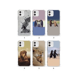 Phone Case Shockproof Soft Clear Cover for iPhone 14 13 12 11 XS XR SE 7 8 6S Cute Wild Animal Couple Mum Baby Love Lion Zebra Penguin Bear