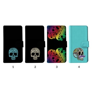 Flip Wallet Phone Case mit Kartenhalter für iPhone 15 14 13 12 11 Samsung S20 S10 S9 Mexikanische Sugar Skull Grunge Dark Aesthetic Gothic