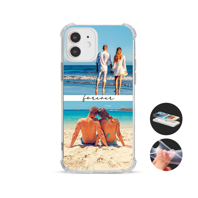 Custom Photo Personalised Shockproof Phone Case for iPhone 14 13 12 11 XR SE add your Picture Image Text Logo Shock Absorbing Bumper Cover Two Photos Text