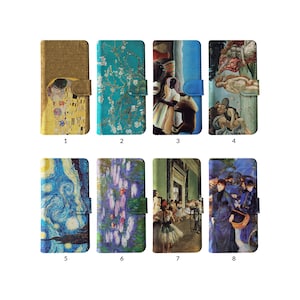 Étui portefeuille avec porte-cartes pour iPhone 15 14 13 12 11 Samsung S20 S10 Oeuvre d'art classique peinture Van Gogh Klimt Monet Degas Renoir image 1