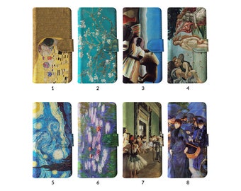 Flip Wallet Phone Case mit Kartenhalter für iPhone 15 14 13 12 11 Samsung S20 S10 Classic Artwork Gemälde Van Gogh Klimt Monet Degas Renoir