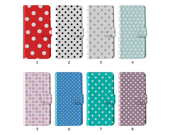 Wallet Flip Phone Case with Card Holder for iPhone 15 14 13 12 11 Samsung S20 S10 S9 Trendy Polka Dots Circles Pattern Shabby Chic