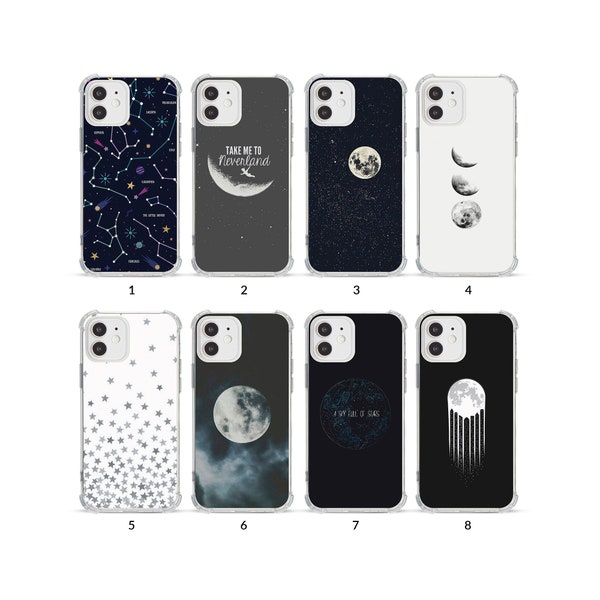 Phone Case Shockproof Soft Clear Cover for iPhone 15 14 13 12 11 XS XR SE 7 8 6S 5 Stars Full Moon Phases Constellations Spce Starry Sky