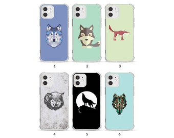 Coque de téléphone antichoc souple et transparente pour iPhone 15 14 13 12 11 XS XR SE 7 8 6S 5 Loup Alpha Animal Cub sauvage Lune Art