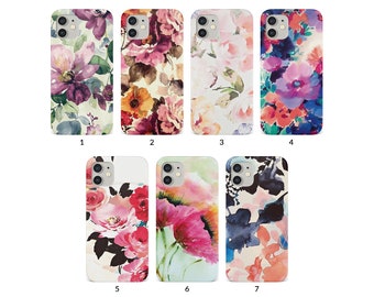 Coque de portable pour iPhone 14 13 12 11 XS XR SE 7 8 6S 5 Samsung S20 S10 S8 Coque rigide Florale Fleurs colorées Roses Coquelicot Aquarelle Fleurs