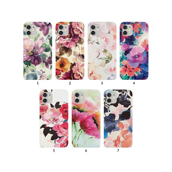 Phone Case for iPhone 14 13 12 11 XS XR SE 7 8 6S 5 Samsung S20 S10 S8 Hard Cover Floral Colourful Flowers Roses Poppy Watercolour Blossoms