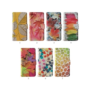 Étui portefeuille à rabat avec porte-cartes pour iPhone 14 13 12 11 Samsung S20 S10 S9 Feuilles d'automne colorées Feuilles d'automne rouges image 1