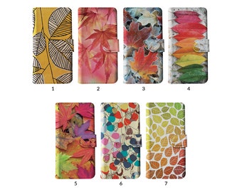 Wallet Flip Phone Case with Card Holder for iPhone 14 13 12 11 Samsung S20 S10 S9 Colourful Autumn Leaves Maple Leaf Red Fall Leaves