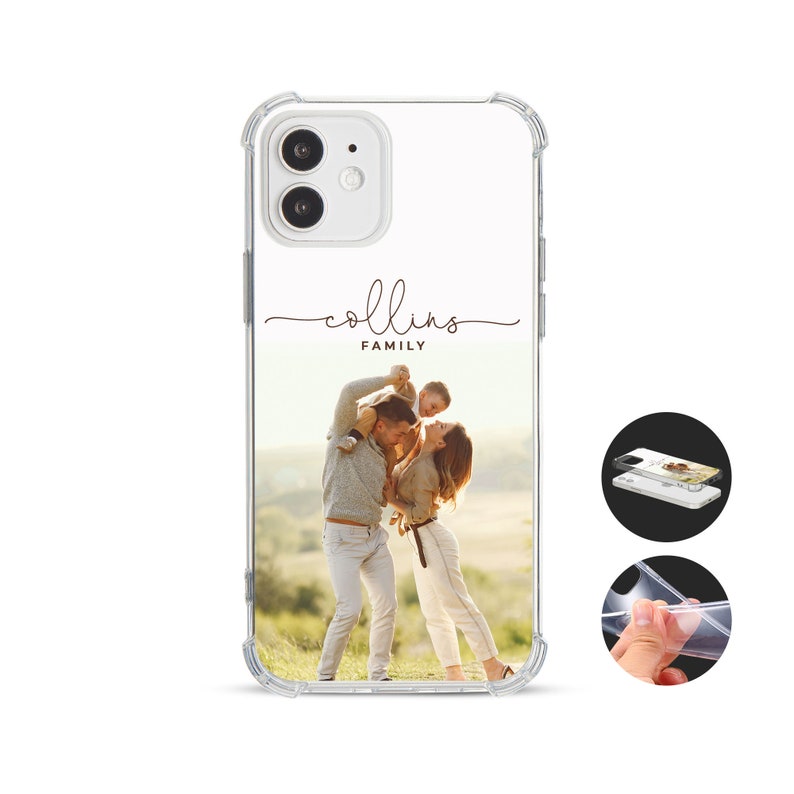 Custom Photo Personalised Shockproof Phone Case for iPhone 14 13 12 11 XR SE add your Picture Image Text Logo Shock Absorbing Bumper Cover Single Photo Cursive