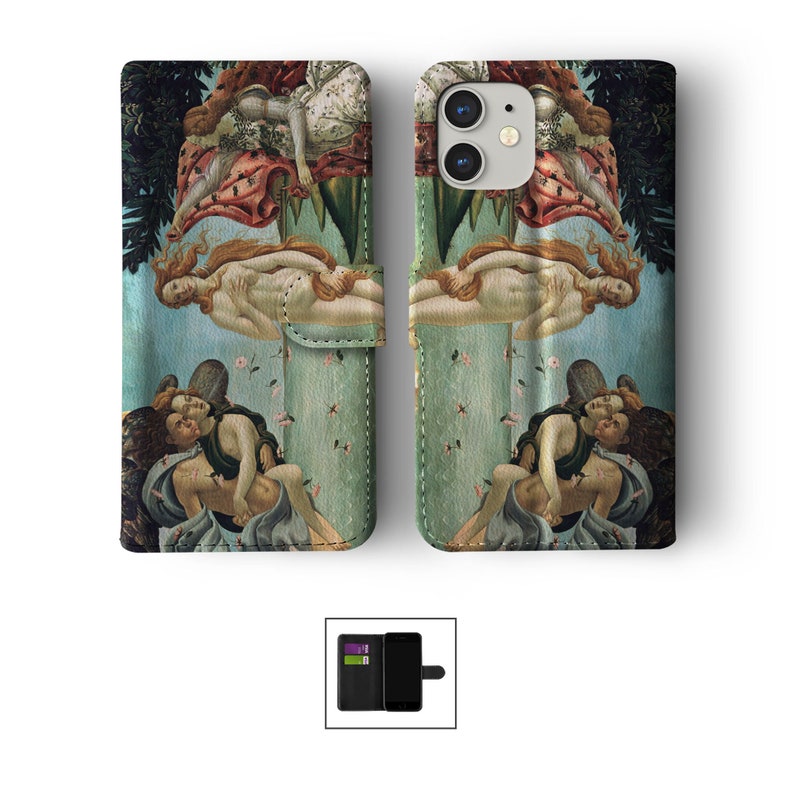 Étui portefeuille avec porte-cartes pour iPhone 15 14 13 12 11 Samsung S20 S10 Oeuvre d'art classique peinture Van Gogh Klimt Monet Degas Renoir 04