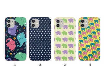 Handyhülle für iPhone 15 14 13 12 11 XS XR SE 7 8 6S 5 Samsung S20 S10 S8 Hard Cover Niedliche Bunte Baby Elefanten Ästhetische Tiere Muster