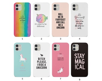 Handyhülle für iPhone 15 14 13 12 11 XS XR SE 7 8 6S 5 Samsung S20 S10 S8 Hard Cover Niedliches Magisches Regenbogen Einhorn Motivierende Zitate
