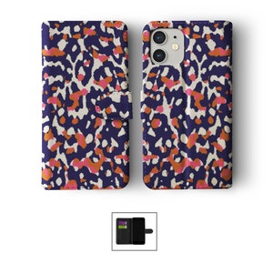 Étui portefeuille à rabat avec porte-cartes pour iPhone 15 14 13 12 11 Samsung S20 S10 imprimé animal léopard guépard Jaguar imprimé serpent coloré 06