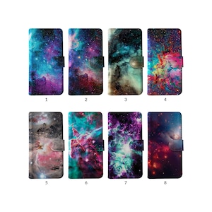 Flip Wallet Phone Case mit Kartenhalter für iPhone 15 14 13 12 11 Samsung S20 S10 S9 Stars Space Bunt Nebula Galaxy Cosmos