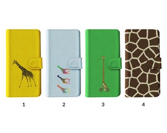 Wallet Flip Phone Case with Card Holder for iPhone 15 14 13 12 11 Samsung S20 S10 S9 Giraffe Wild Africa Safari Animal