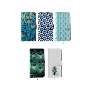 Capa tipo carteira com flip e porta-cartões para iPhone 15, 14, 13, 12, 11, Samsung S20, S10, S9, S8, penas de pavão, penas coloridas de pássaro