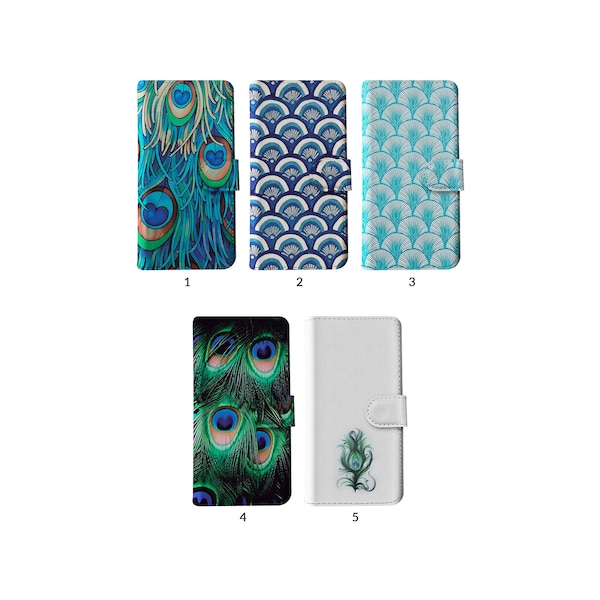 Wallet Flip Phone Case with Card Holder for iPhone 15 14 13 12 11 Samsung S20 S10 S9 S8 Aesthetic Peacock Feathers Colourful Bird Feather