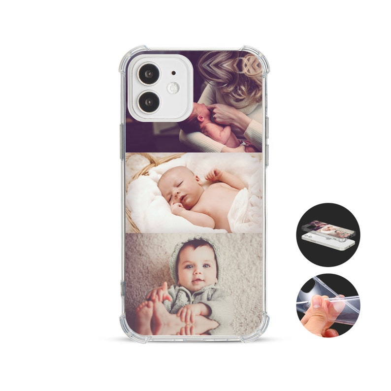 Custom Photo Personalised Shockproof Phone Case for iPhone 14 13 12 11 XR SE add your Picture Image Text Logo Shock Absorbing Bumper Cover Three Photos