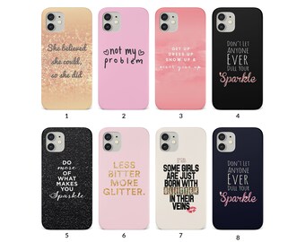 Handyhülle für iPhone 15 14 13 12 11 XS XR SE 7 8 6S 5 Samsung S20 S10 S8 Hardcover Glamour Inspiration Zitat Sprüche