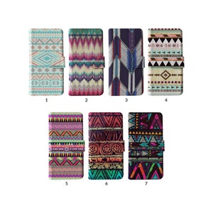 Custodia a portafoglio con porta carte per iPhone 15, 14, 13, 12, 11, Samsung S20, S10, S9, motivo tribale hawaiano, azteco, africano, colorato