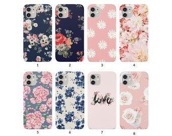 Caja del teléfono para iPhone 14 13 12 11 XS XR SE 7 8 6S 5 Samsung S20 S10 S8 Cubierta dura Floral Rose Daisy Vintage Blue Flowers Blossom Ramos