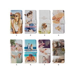 Capa de telefone carteira flip personalizada com foto personalizada com suporte de cartão para iPhone 15 14 13 12 11 Samsung S20 S10 adicione seu logotipo de texto de imagem de imagem