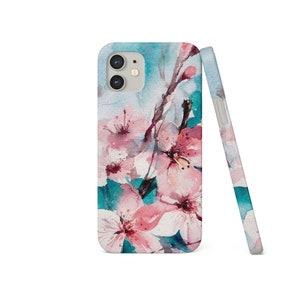 Handytasche für iPhone 14 13 12 11 XS XR SE 7 8 6S Samsung S20 S10 Hard Cover Blumen Vintage Frühlingsblumen Aquarell Kirschblütenzweig 03