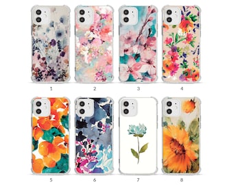 Phone Case Shockproof Soft Clear Cover for iPhone 15 14 13 12 11 XS XR SE 8 Floral Vintage Spring Flowers Watercolour Cherry Blossom Branch